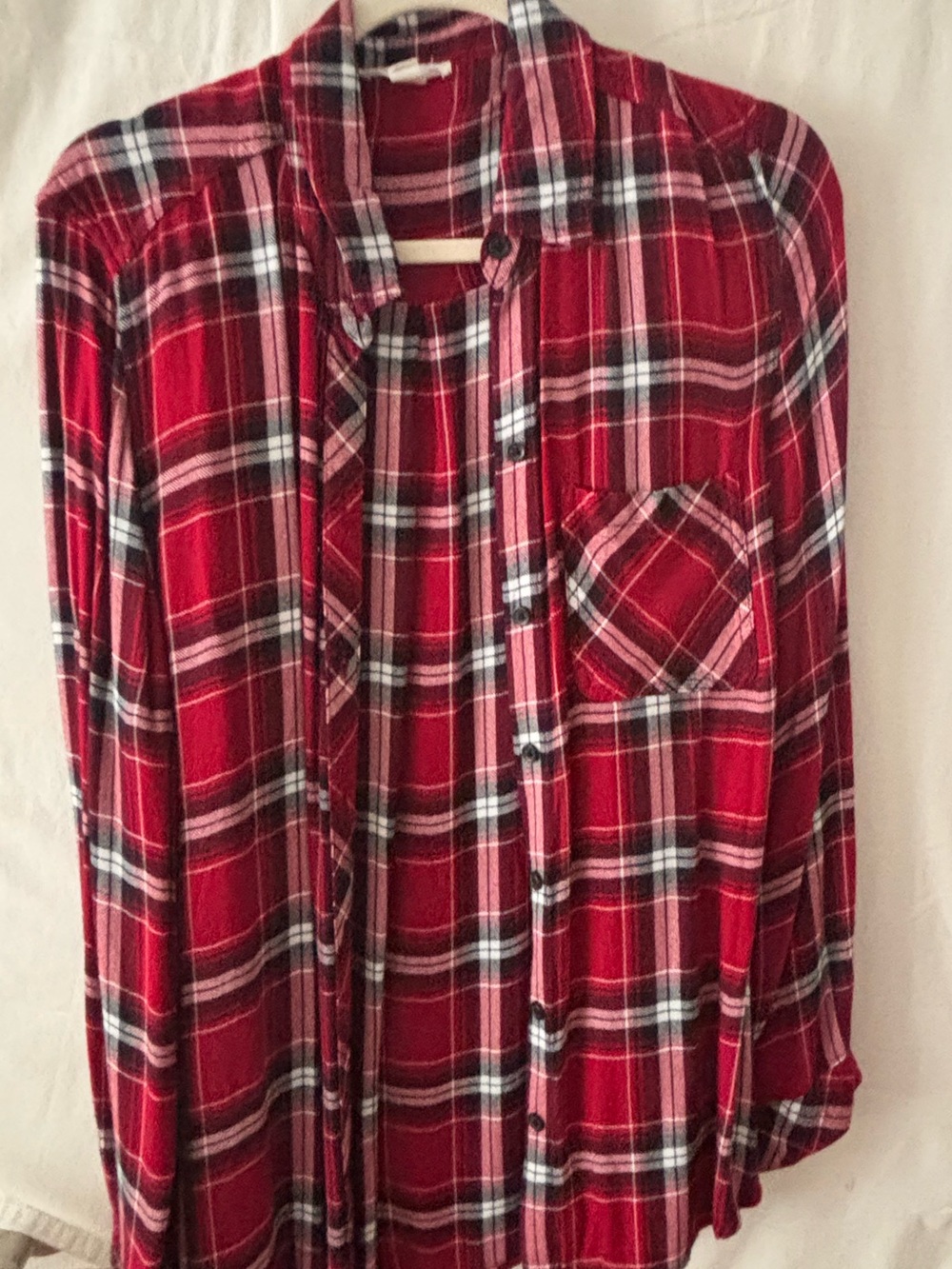 Lands' End Red Plaid Shirt with Black and White Accents
